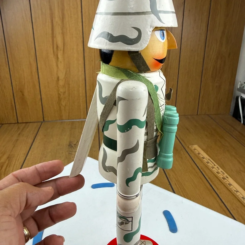 Vintage Wooden Army Soldier Nutcracker Desert Camo Military Decor 14.5 Inch